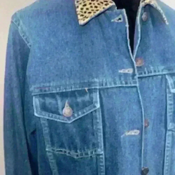 Shaver Lake Denim Jacket Leopard Cheetah Velvet Boho Patchwork - Picture 4 of 8